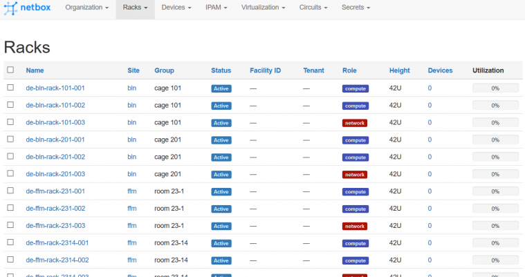 Netbox racks overview